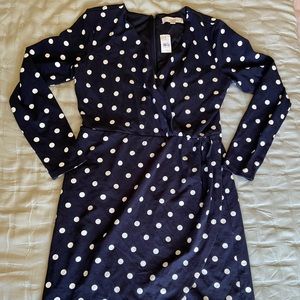 Navy polkadot wrap dress